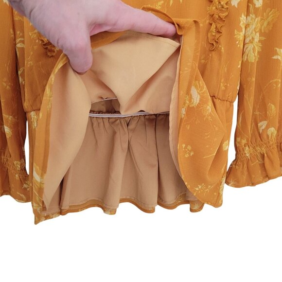 Madewell Ruffle Shoulder Peplum Top Womens Size XS Tonal Botanical Boho Peasant - Picture 6 of 8